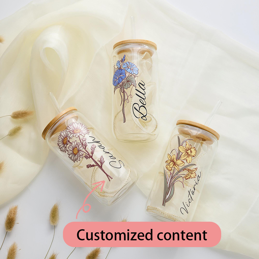 Coffee Equipment Gift - Custom Birth Flower Glass Can Cup