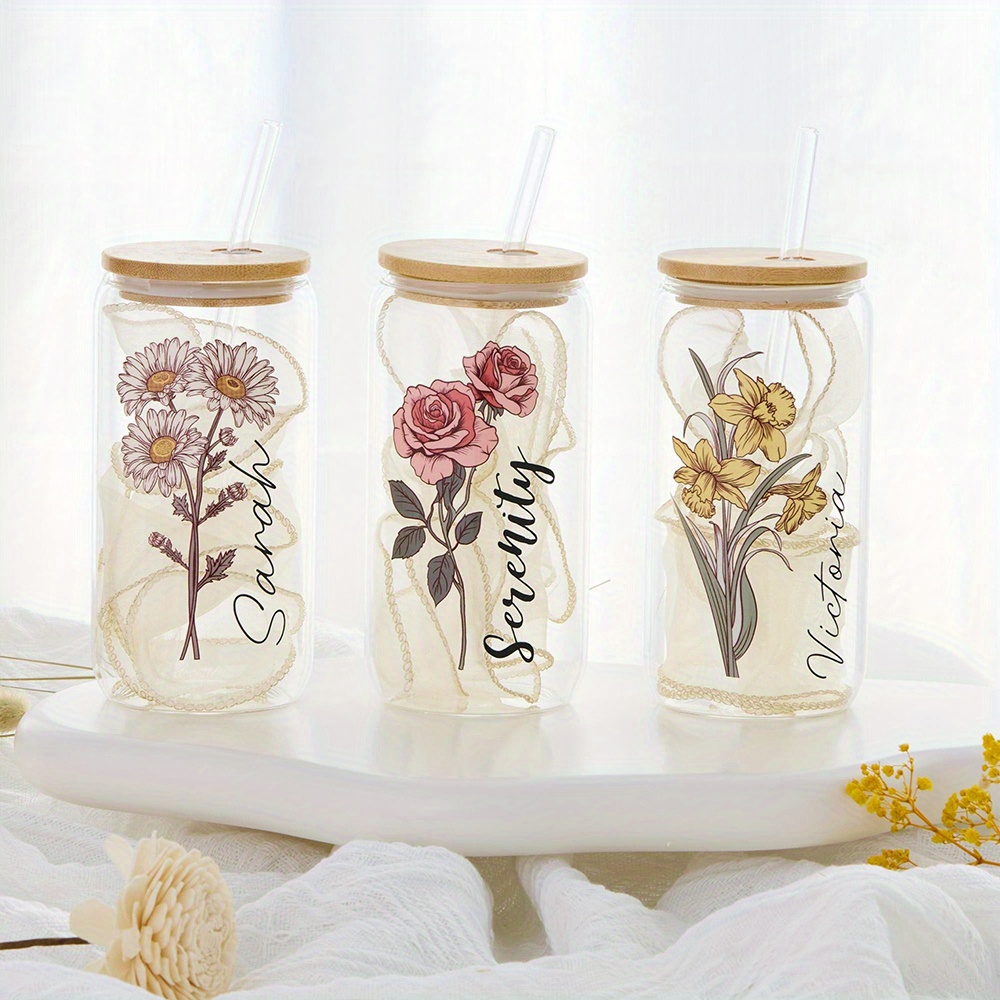 Custom Birth Flower Glass Can  - Coffee Equipment Gift review and price
