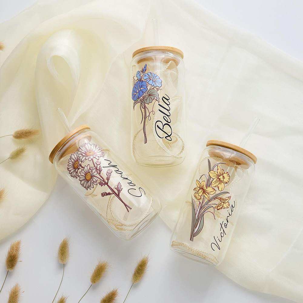 Custom Birth Flower Glass Can  - Coffee Equipment Gift review and price
